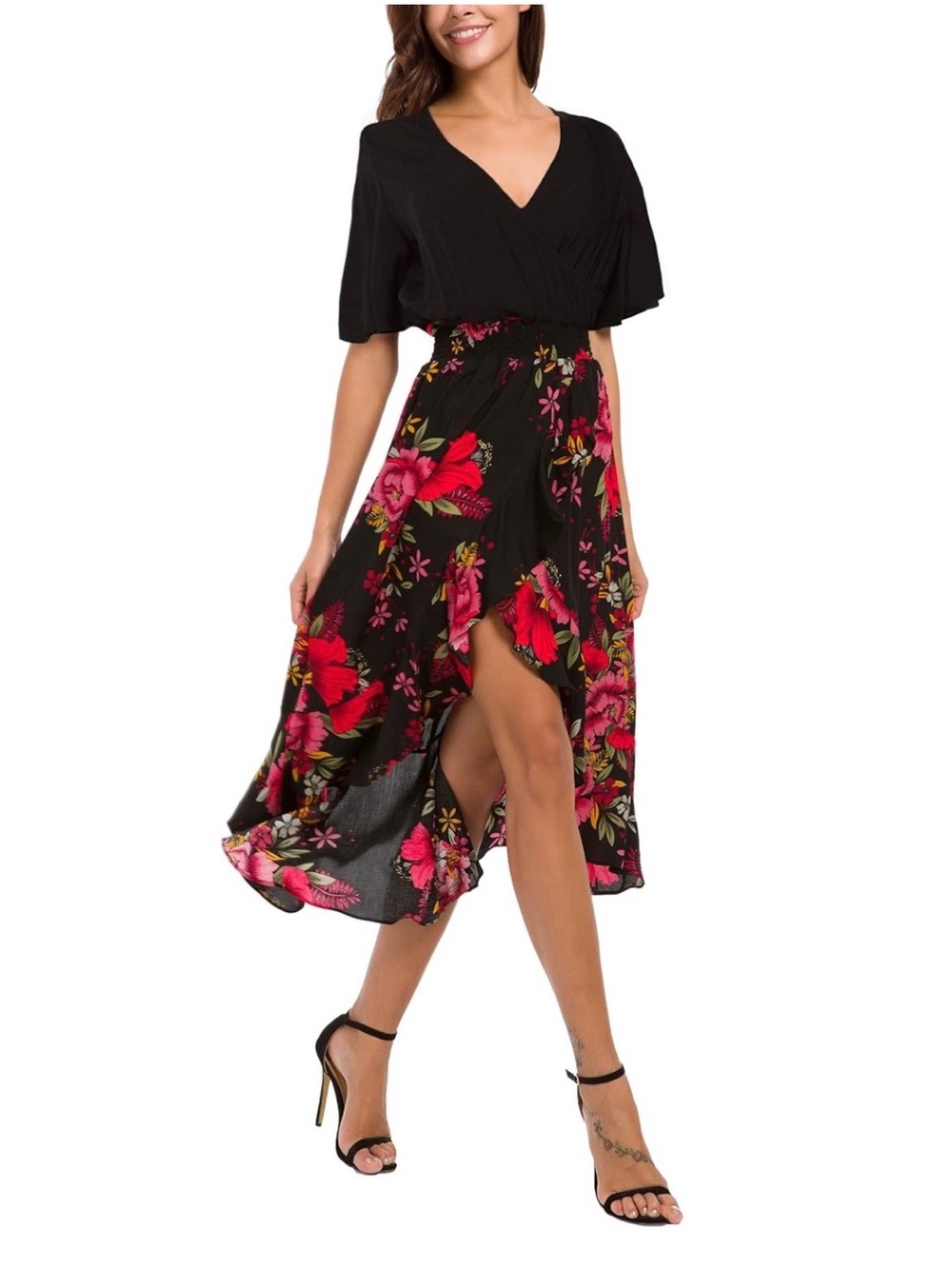 Women’s Short Sleeve Floral Maxi High Low V-Neck Flowy Dress, size XL NWT - Picture 3 of 16